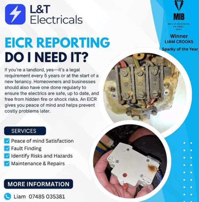 L&T Electricals EICR reporting, inspection photographs and contact details